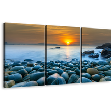 Load image into Gallery viewer, Beautiful Sunrise Canvas Print, Vietnam Orange Ocean Sky 3 Piece Canvas Wall Art, Quy Nhon Bay Stony Beach Canvas Set, Blue Ocean Rocks Multi Canvas
