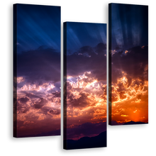 Load image into Gallery viewer, Beautiful Sunset Canvas Wall Art, Cloudy Abstract 3 Piece Canvas Print, Blue Orange Sunbeams Abstract Canvas Set
