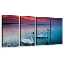 Load image into Gallery viewer, Beautiful Swans Wall Art, White Mute Birds Couple Swimming Canvas Set, Blue Balaton Lake 4 Piece Multi Canvas
