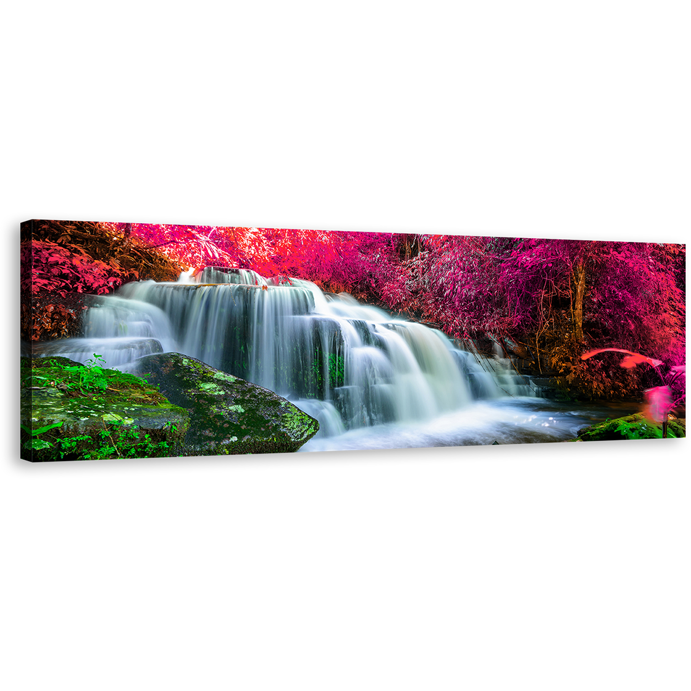 Beautiful Waterfall Canvas Wall Art, Colorful Forest Waterfall 1 Piece Canvas Print, Amazing Nature Scenery Canvas Artwork