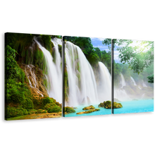 Load image into Gallery viewer, Beautiful Waterfall Canvas Wall Art, Green Trees Forest Waterfall 3 Piece Canvas Print, Amazing Blue Water Scenery Multiple Canvas
