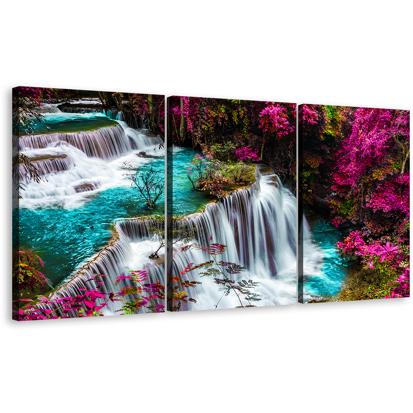 Beautiful Waterfall Canvas Wall Art, Kanchanabur Colorful Scenery Waterfall Multi Canvas, Thailand Huai Mae Khamin Canvas 3 Piece Canvas Set