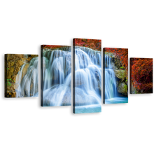 Load image into Gallery viewer, Beautiful Waterfall Canvas Wall Art, Kanchanaburi Colorful Scenery Waterfall 5 Piece Multi Canvas, Thailand Huai Mae Khamin Canvas Print
