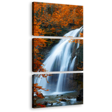 Load image into Gallery viewer, Beautiful Waterfall Canvas Wall Art, Orange Autumn Trees Waterfall Multiple Canvas, Fluid White Waterfall Forest Scenery 3 Piece Canvas Print
