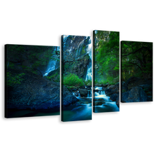 Load image into Gallery viewer, Beautiful Waterfall Canvas Wall Art, Thailand Waterfall in Green Forest 4 Piece Multi Canvas, Blue Khlong Lan Waterfall Canvas Print
