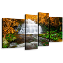 Load image into Gallery viewer, Beautiful Waterfall Wall Art, Orange Green Trees Forest 4 Piece Multi Canvas, White Waterfall Scenery Canvas Print
