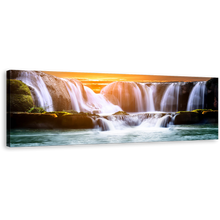 Load image into Gallery viewer, Beautiful Waterfalls Canvas Wall Art, Orange Sky Sunset Sea 1 Piece Canvas Print, White Landscape Nature Canvas Artwork
