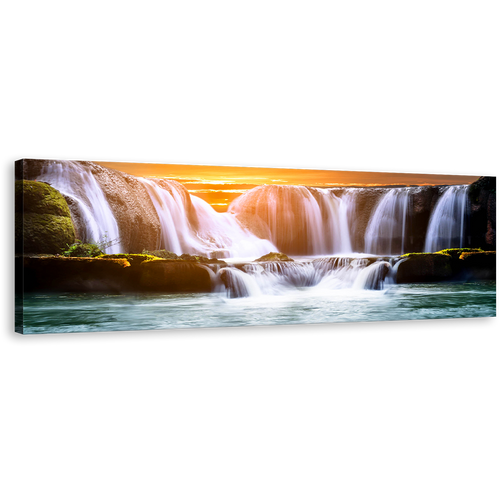 Beautiful Waterfalls Canvas Wall Art, Orange Sky Sunset Sea 1 Piece Canvas Print, White Landscape Nature Canvas Artwork