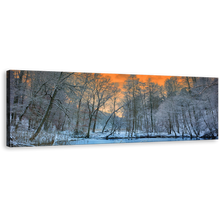 Load image into Gallery viewer, Beautifull Trees Wall Art, Orange Sunset Sky Panoramic Canvas Print, White Winter Forest Trees Canvas Artwork
