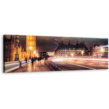 Load image into Gallery viewer, Big Ben Canvas Print, Amazing Gold Clock Tower Canvas Art, London City Red Light Trail Panoramic Wall Art
