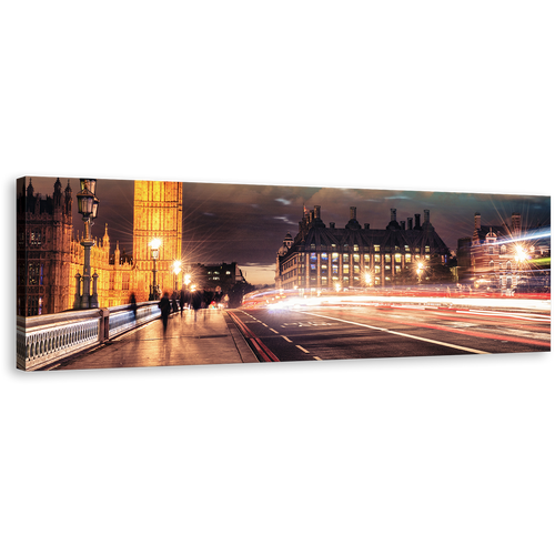 Big Ben Canvas Print, Amazing Gold Clock Tower Canvas Art, London City Red Light Trail Panoramic Wall Art