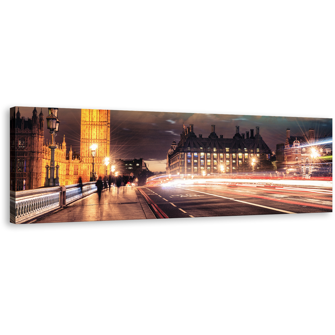 Big Ben Canvas Print, Amazing Gold Clock Tower Canvas Art, London City Red Light Trail Panoramic Wall Art