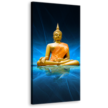 Load image into Gallery viewer, Big Buddha Canvas Print, Yellow Lord Buddha 1 Piece Vertical Canvas Wall Art, Blue Water Buddha Statue Canvas Artwork
