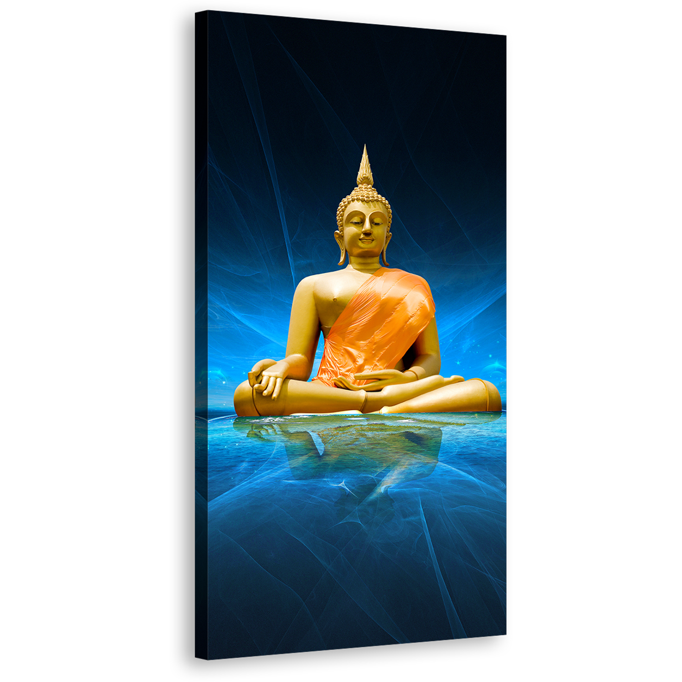 Big Buddha Canvas Print, Yellow Lord Buddha 1 Piece Vertical Canvas Wall Art, Blue Water Buddha Statue Canvas Artwork