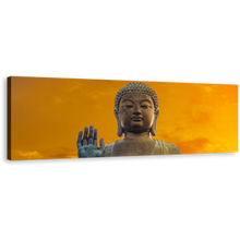 Load image into Gallery viewer, Big Buddha Canvas Wall Art, Close Up Tian Tan Buddha Canvas Artwork, Yellow Sky Hong Kong Buddha 1 Piece Canvas Print
