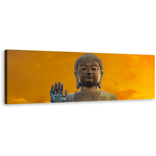 Big Buddha Canvas Wall Art, Close Up Tian Tan Buddha Canvas Artwork, Yellow Sky Hong Kong Buddha 1 Piece Canvas Print