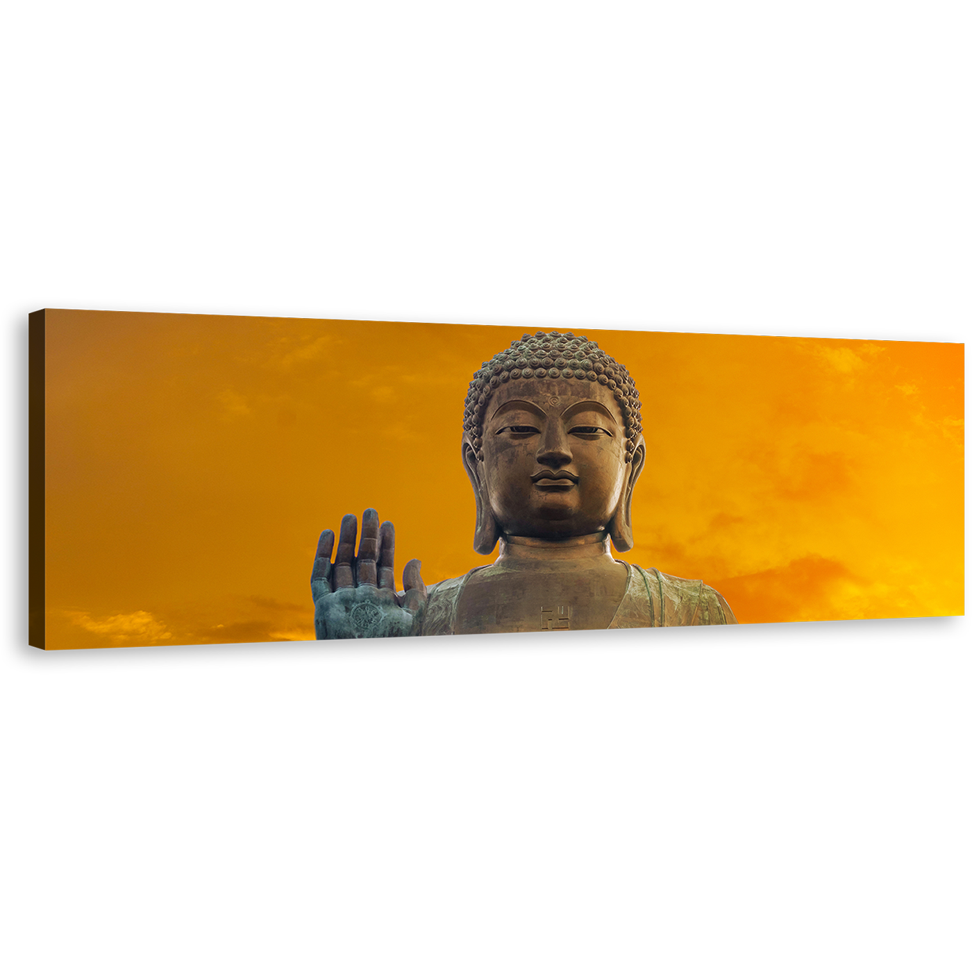 Big Buddha Canvas Wall Art, Close Up Tian Tan Buddha Canvas Artwork, Yellow Sky Hong Kong Buddha 1 Piece Canvas Print