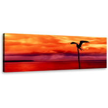 Load image into Gallery viewer, Bird Silhouette Canvas Print, Tobago Island Red Sea Wall Art, Beautiful Orange Sky Bird Panoramic 1 Piece Canvas Art
