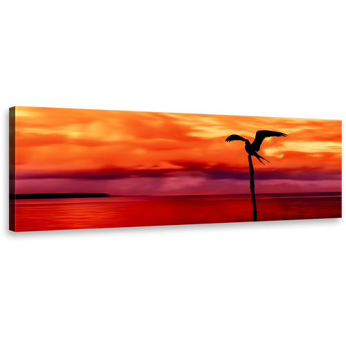 Bird Silhouette Canvas Print, Tobago Island Red Sea Wall Art, Beautiful Orange Sky Bird Panoramic 1 Piece Canvas Art