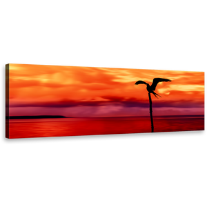 Bird Silhouette Canvas Print, Tobago Island Red Sea Wall Art, Beautiful Orange Sky Bird Panoramic 1 Piece Canvas Art