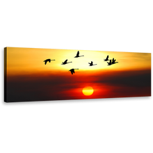 Load image into Gallery viewer, Birds Flock Canvas Wall Art, Beautiful Orange Sunset Canvas Set, Flying Birds in Yellow Sky 1 Piece Canvas Print
