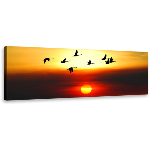 Birds Flock Canvas Wall Art, Beautiful Orange Sunset Canvas Set, Flying Birds in Yellow Sky 1 Piece Canvas Print