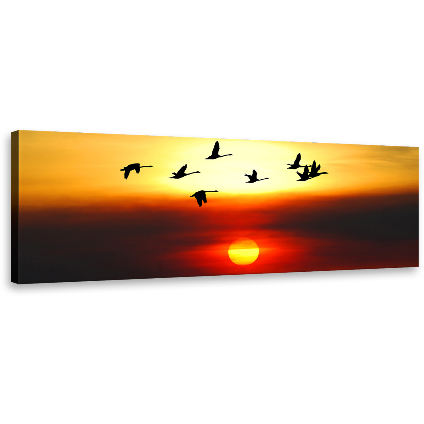 Birds Flock Canvas Wall Art, Beautiful Orange Sunset Canvas Set, Flying Birds in Yellow Sky 1 Piece Canvas Print