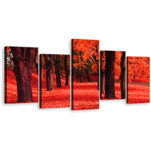 Load image into Gallery viewer, Blossoms Path Canvas Wall Art, Contemporary Red Forest Canvas Set, Beautiful Autumn Black Trees 5 Piece Canvas Print
