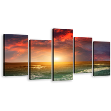 Load image into Gallery viewer, Blue Beach Canvas Print, Amazing Indian Ocean Scene 5 Piece Multi Canvas, Orange Sunset Seascape Wall Art
