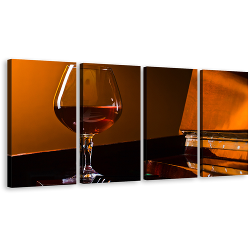 Brandy Glass Canvas Wall Art, Brown Piano and liquor Glass Multiple Canvas, Orange Piano Warmth 4 Piece Canvas Print