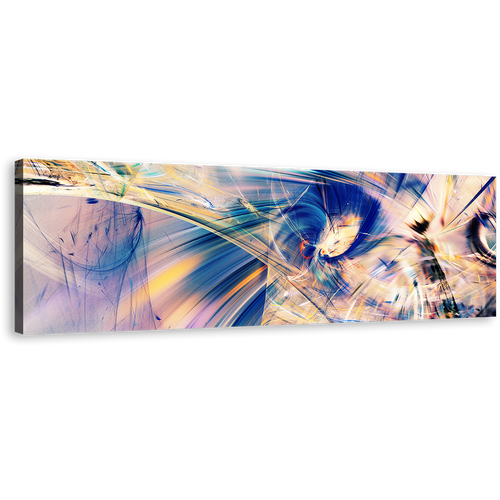 Bright Abstract Canvas Wall Art, Abstract Pour Paint Wide Canvas, Blue White Abstract Digital Painting Panoramic Canvas Print