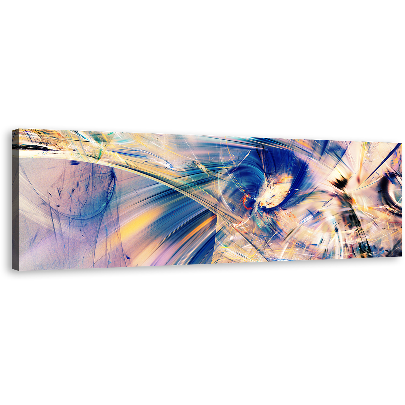 Bright Abstract Canvas Wall Art, Abstract Pour Paint Wide Canvas, Blue White Abstract Digital Painting Panoramic Canvas Print