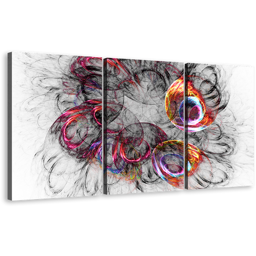 Bright Abstract Canvas Wall Art, Colorful Abstract Fractal Element Multiple Canvas, 3D Abstract Fractal 3 Piece Canvas Print