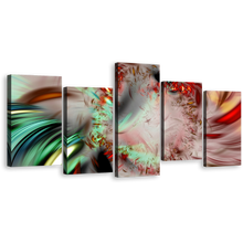 Load image into Gallery viewer, Bright Abstract Canvas Wall Art, Red Abstract Fractal Art Print, Green Abstract Patterns 5 Piece Multi Canvas Artwork
