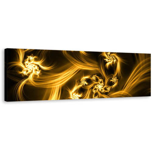 Bright Abstract Canvas Wall Art, Yellow Abstract Digital Fractal Panoramic Canvas, Brown Abstract Energy Canvas Print