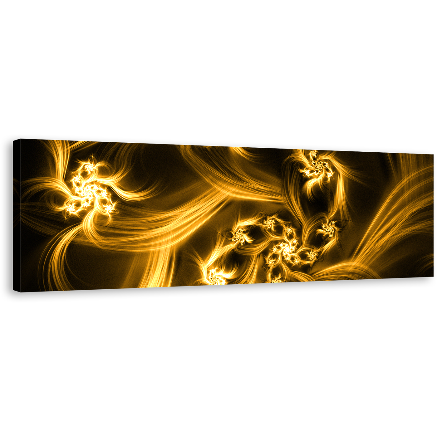 Bright Abstract Canvas Wall Art, Yellow Abstract Digital Fractal Panoramic Canvas, Brown Abstract Energy Canvas Print