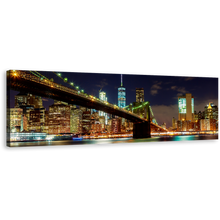 Load image into Gallery viewer, Brooklyn Bridge Canvas Wall Art, Colorful Manhattan Night View 1 Piece Canvas Print, New York City Lights Canvas Artwork
