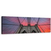 Load image into Gallery viewer, Brooklyn Bridge Wall Art, NYC Bridge At Sunset Panoramic Canvas Art, Beautiful Orange Grey Sky 1 Piece Canvas Print
