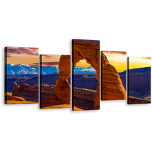 Load image into Gallery viewer, Brown Desert Canvas Wall Art, Utah Desert Mountains 5 Piece Canvas Print, Orange Sky Arches National Park Sunset Canvas Set
