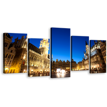 Load image into Gallery viewer, Brussels Belgium Canvas Wall Art, Grote Markt Canvas Print, Yellow Grand Place 5 Piece Canvas Set, Blue Sky City Skyline Multiple Canvas Artwork
