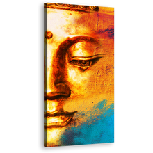 Load image into Gallery viewer, Buddha Abstract Canvas Wall Art, Golden Buddha Face Canvas Artwork, Yellow Buddha Close Up 1 Piece Vertical Canvas Print
