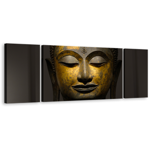 Buddha Face Canvas Wall Art, Yellow Grey Buddha Mind Soul 3 Piece Canvas Print, Buddha Meditation Multi Canvas Artwork