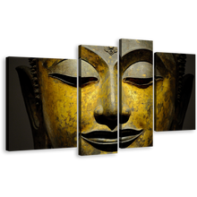 Load image into Gallery viewer, Buddha Face Canvas Wall Art, Yellow Peaceful Buddha Mind Soul 4 Piece Multi Canvas Artwork, Grey Buddha Meditation Canvas Print
