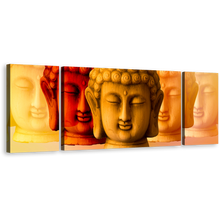 Load image into Gallery viewer, Buddha Faces Canvas Print, Mind Soul Buddha 3 Piece Multi Canvas, Red Yellow Buddha Shadows Canvas Wall Art
