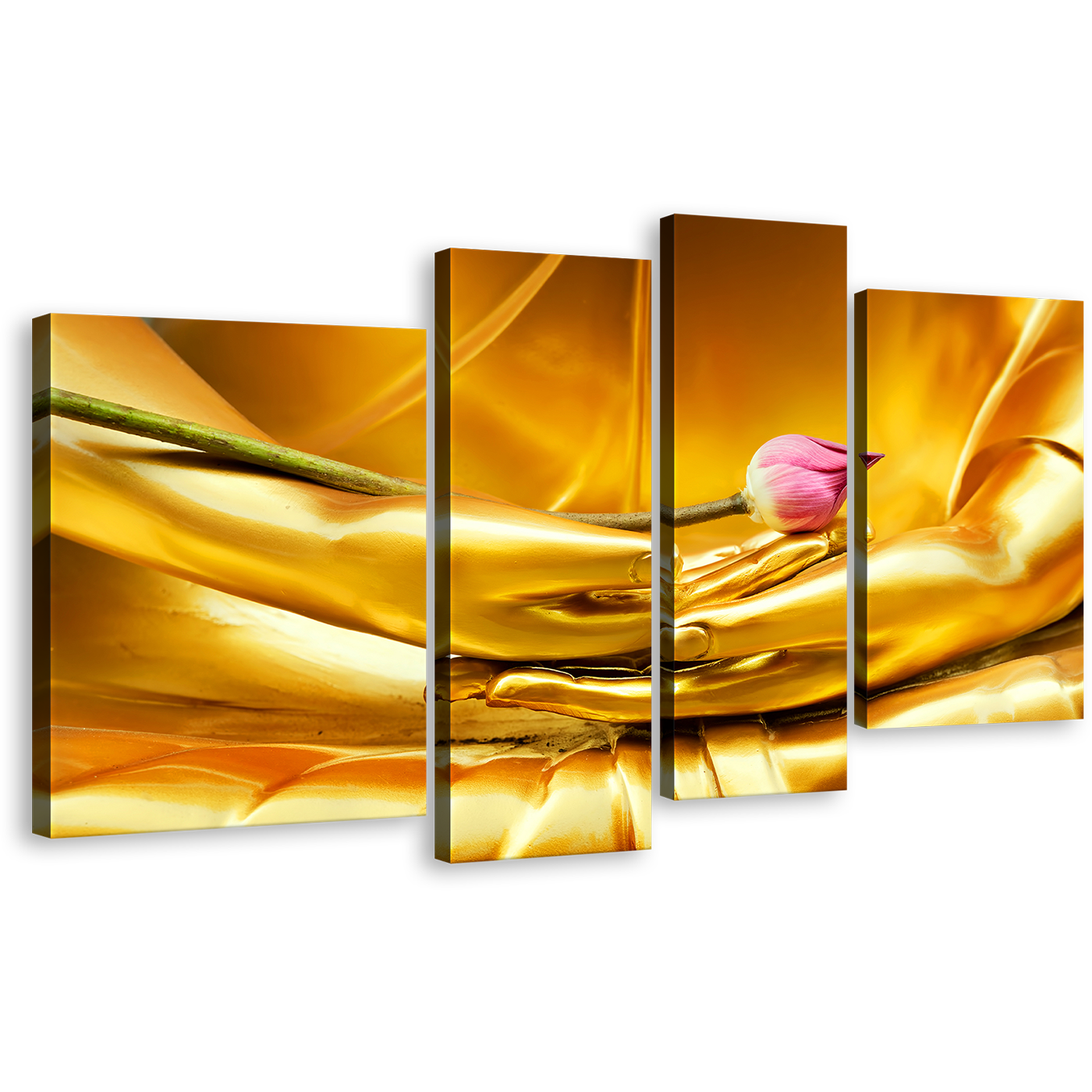 Buddha Meditation Canvas Print, Beautiful Golden Lord Buddha Close Up 4 Piece Canvas Wall Art