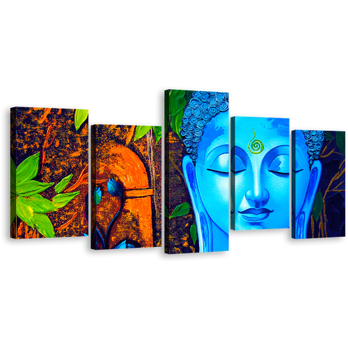 Buddha Meditation Canvas Print, Blue Buddha Close Up Multiple Canvas, Peaceful Buddha Mind Soul 5 Piece Canvas Wall Art