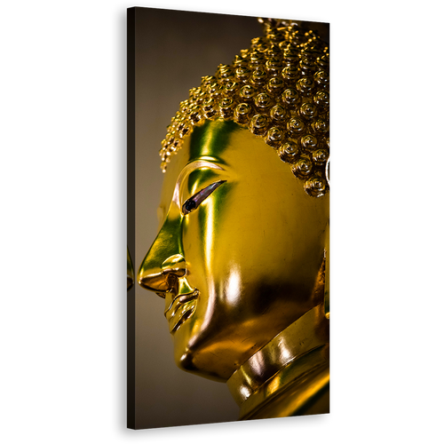 Buddha Meditation Canvas Print, Gold Buddha Mind Soul Canvas Artwork, Yellow Peaceful Buddha Vertical Canvas Wall Art