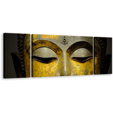 Load image into Gallery viewer, Buddha Meditation Canvas Print, Grey Yellow Buddha Close Up Canvas Set, Peaceful Buddha Mind Soul 3 Piece Canvas Wall Art
