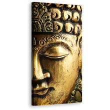 Load image into Gallery viewer, Buddha Meditation Canvas Print, Peaceful Gold Buddha Mind and Soul Wall Art, Yellow Statue Close Up Panoramic Canvas Art
