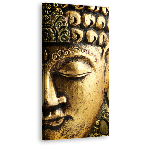 Buddha Meditation Canvas Print, Peaceful Gold Buddha Mind and Soul Wall Art, Yellow Statue Close Up Panoramic Canvas Art